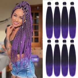 Liang Dian Pre Stretched Braiding Hair Ombre 30 Inch 8 Packs Synthetic Crochet Braids Hot Water Setting Professional Soft Yaki Texture Synthetic Hair Extensions(30 Inch 1B/Purple)