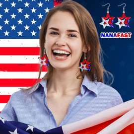 Patriotic 4th of July Earrings for Women Red White Blue Acrylic Patriotic Earrings American Flag Star Earring for Independence Day Gifts-Star