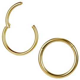 ZS 2Pcs ASTM F136 Titanium 6/7/8/9/10/12/14mm Cartilage Tragus Helix Earring Hoop 20G 18G 16G Lip Rings Nose Rings Septum Conch Piercings Jewellery (Gold,16g,7mm)