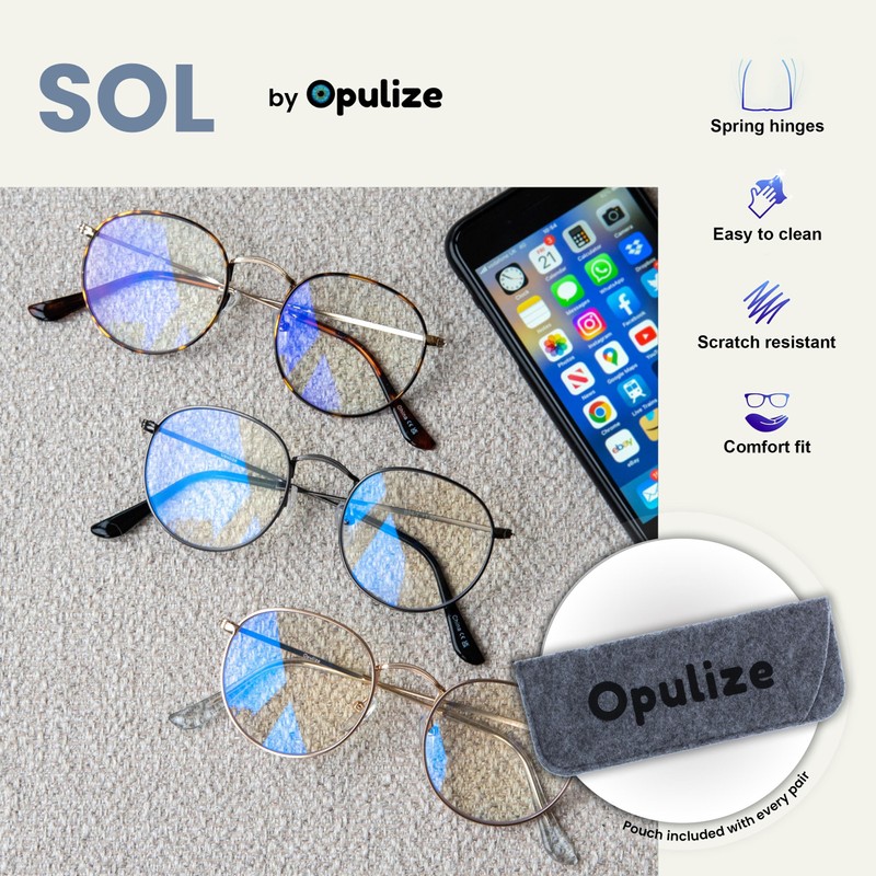 OPULIZE-Sol Gafas de lectura con bloqueo de luz azul Metal