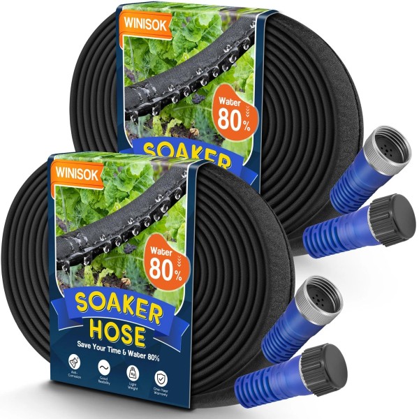 Winisok 100FT Thickened Flat Soaker Hose, Heavy Duty Double Layer
