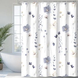 QiyI Watercolor Floral Shower Curtain, Flowers Print Minimalist Bathroom Curtain, Machine Washable Spring Modern Shower Curtains, Waterproof Fabric Shower Curtain Set with Hooks, 72 x 72, Grey