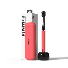 i4 Sonic Electric Toothbrush Ultra Slim Thin Rechargeable Ultrasonic Smart Tooth Brush Free Petite Travel Case & Ceramic Holder Dock for Travel & Home, IPX7 Waterproof, 2-(Red)