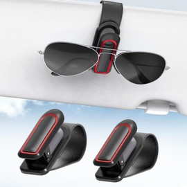 Veharvim Sunglass Holder for Car (One-Handed-Operation, Gentle & Secure Hold, Silicone Padded, Universal Fit, Metal Clip) Visor Sunglass Holder Clip,Visor Sunglass Holder Car (Black & Red, 2 Pack)