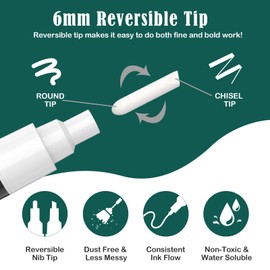 STATIONERY ISLAND Liquid Chalk Markers White Erasable Chalk Marker Pens for Non-Porous Blackboard, Chalkboard, Window, Glass, Signs, Bistro Board and Ceramic - 6mm Reversible Tips (White Pack of 4)