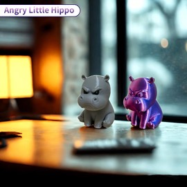 WIizyzfhy - Figura de hipopótamo enojado con estampado en 3D, bonito hipopótamo pigmeo, estatua de animal PLA para sala de estar, oficina, estantería de día festivo y decoración de temporada (morado)