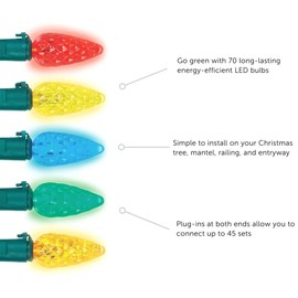 Noma Quick Clip Corded Electric Adjustable 100 LED Durable Diamond Cut C9 Light Set Suitable for Indoor and Outdoor Use, Multicolor