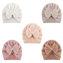 DRESHOW Pack of 5 Baby Turban Hats Turban Bun Knot Baby Infant Beanie Baby Girl Soft Cute Toddler Hat, 5 pack bow set40-25