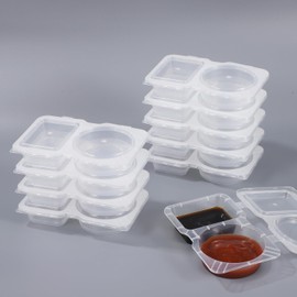 Yukaiwn Double Compartment Condiment Container, 10PCS Reusable Snack Pack Containers, Reusable Double Compartment Snack Containers Portable with Lids for Meals and Parties (10)