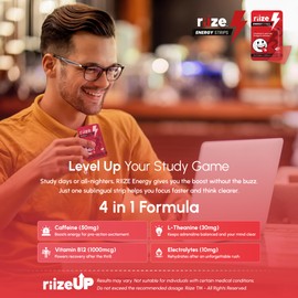 Riize Energy Strips, Fast Acting with 50mg Caffeine, L-Theanine, Vitamin B12, Electrolytes, Natural Flavors, Vegan, Instant Boost Oral Supplement (6 Count Pack)