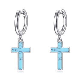 POPLYKE Sterling Silver Hanging Cross Earrings Cross/Lightning/Heart/triangle Hoop Earrings for Men Women, Medium, Metal, No Gemstone