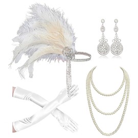 Cizoe 1920s Gatsby Accessories Set for Women Flapper Headband 20s Headpiece Necklace Gloves(fd)