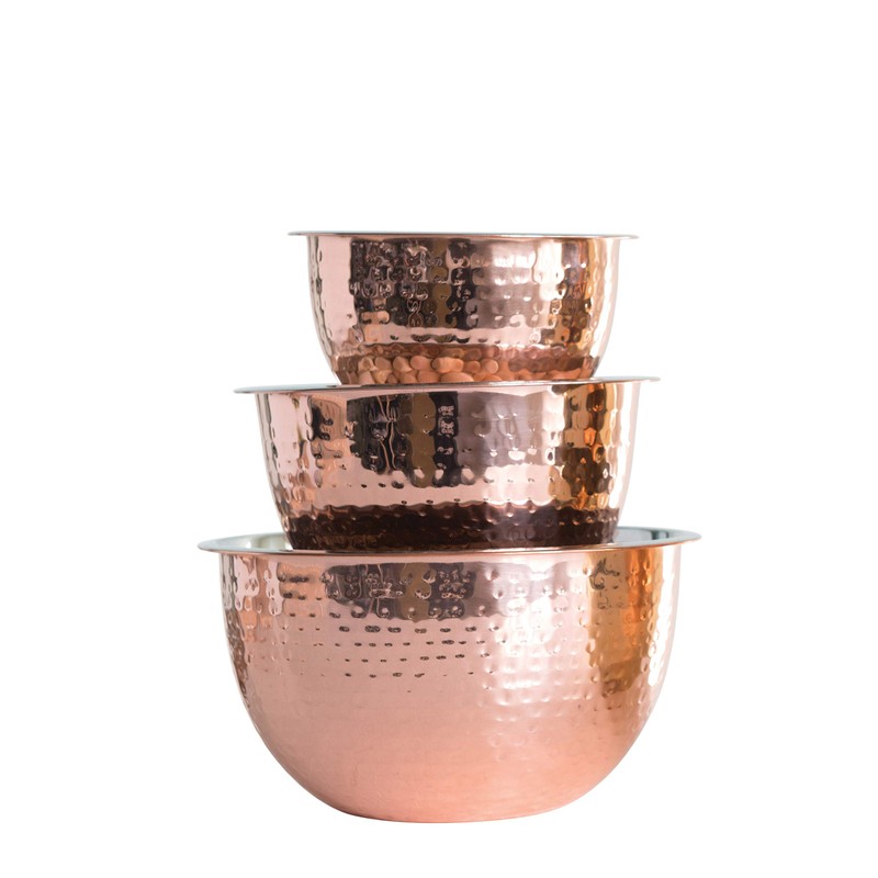 Creative Co-Op Hammered Stainless Steel Bowls in Copper Finish (Set