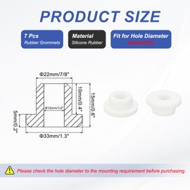 PATIKIL Silicone Rubber Grommet, 7 Pcs 7/8"(22mm) Drill Hole, 1/2"(13mm) Inner Dia. Top Hat Wire Gasket Rubber Hole Plug for Wiring Irrigation System Firewall, White