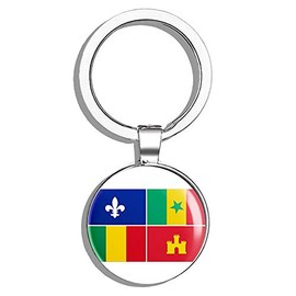 HJ Media Creole Flag (Louisiana Cajun Orleans French Fleur) Metal Round Metal Key Chain Keychain Ring
