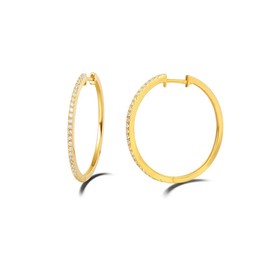 Medium Hoop Earrings Huggie Made of 925 Sterling Silver with Gold Plated Cubic Zirconia Round Cut Luxury Jewellery for Women Girls - Diameter: 20 30 mm, Silver, Cubic Zirconia