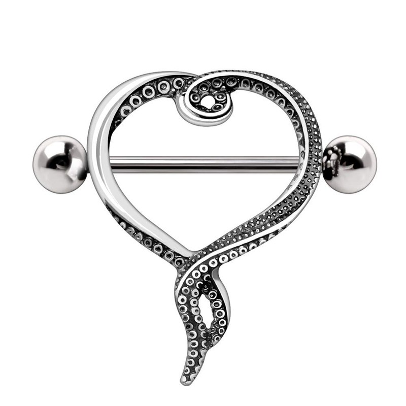 Pierced Owl Stainless Steel Octopus Tentacle Heart Nipple Shields, Sold