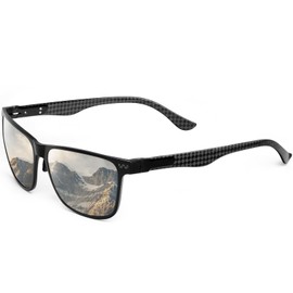 QALLY Carbon Fiber Polarized Sunglasses for Men Trendy Driving Sunglasses Shady Sun Glasses with UV Protection, Black Frame/Silver Lens