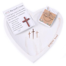 WHLHMK - Tazón de masa de corazón de resina con 24 tarjetas de oración, tazón hecho a mano con bolsillo de sujeción, regalos de Navidad para decoración del hogar (blanco, 9 x 9 x 1.1 pies)