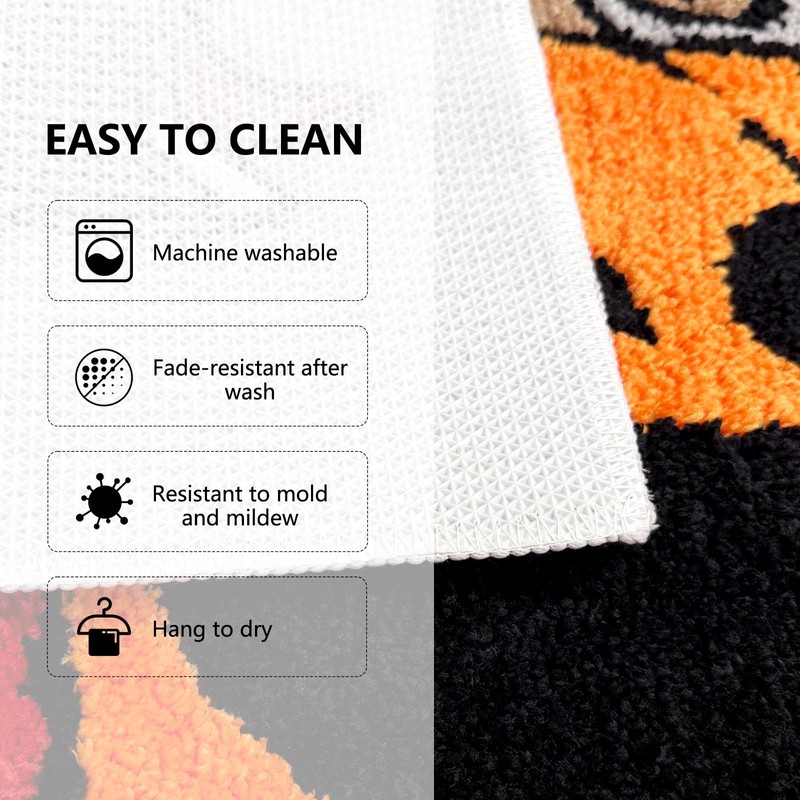 APROPHIC Halloween Bath Mat Non-Slip, Black Cat Ghost Pumpkin Super