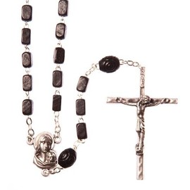 Rosary Strong Black Wood Bead Metal Crucifix. Our Lady Medal Centre Piece. Traditional Catholic Prayer Beads