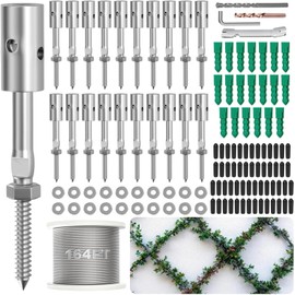 PLANTOP 20 Set Trellis Wire for Climbing Plants Outdoor, T316 Wall Wire Trellis Kit with Stainless Steel Cable 1/8" x 164ft, Espalier System Cable Trellis Kit with Adjustable Spacing Vines Green Wall