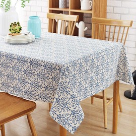 Bringsine Cotton Linen Table Cloth Cover Fabric Vintage Navy Damask Decorative Lace Tablecloth for Dinner Picnic Home Decorative （Square, 24 x 24 Inch）