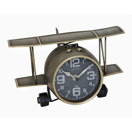 TenFuju Airplane Metal Tabletop Clock Industrial Home Decor Accents for The Mantel, Shelf, Desk, or Any Table Top, Battery Operated No Battery Supplied