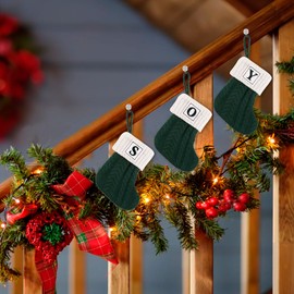 OJCHRLKF 8 Inches Mini Initial Monogram Embroidered Christmas Stocking Knitted Christmas Decorations Stocking Red,White,Green Knit Cute Christmas Stocking-Green-B-60