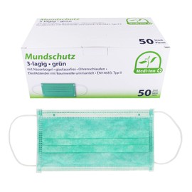 Medi-Inn Face Mask, 3 Ply, with Nose Clip, Free of Glass Fibres, with Ear Straps, Pack of 50