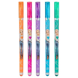 Depesche TOPModel 12743 Glitter Gel Pen Set in Transparent Pouch with Press Stud Closure, 5 Pens in Glitter Colours for Writing and Decorating