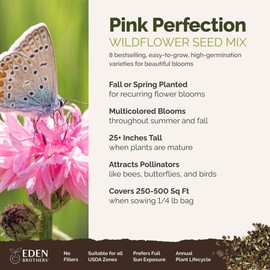 Eden Brothers Pink Perfection Flower Mixed Seeds for Planting, 1/4 lb, 120,000+ Seeds with Zinnia, Cosmos Versailles | Attracts Pollinators, Plant in Spring or Fall, Zones 3, 4, 5, 6, 7, 8, 9, 10