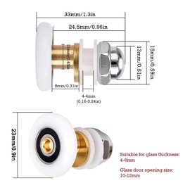 Qikuver 23 mm Shower Cubicle Rollers, Sliding Door Rollers, Replacement Parts, Shower Cubicles, Glass Door Rollers, Pack of 4, Replacement Rollers for Shower Door, Rollers, Shower Cubicles, Bathroom