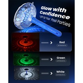 PoolPrime Pool Thermometer Easy to Read, Solar Pool Light with 8 RGBW Color Modes, Dual Dightal Displays for Inground Above Ground Pools (Darkblue)