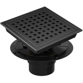 6 Inch Square Shower Floor Drain, Shower Drain Kit with Flange, Square Shower Drain, SUS 304 Stainless Steel Floor Drain,Matte Black