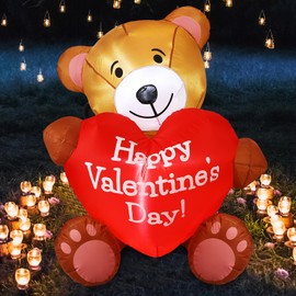 Poen 3 ft Valentine Day Inflatables Bear Outdoor Decorations with Heart LED Lighted Valentines Inflatables Bear Blow Yard Decoration for Romantic Sweet Valentines Gift Yard Decoration