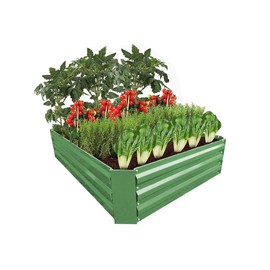 Zenport Raised Garden Bed Metal Elevated Above Ground DIY Flower & Vegetable Planter Box Kit, Green, 39.4 x 39.4 x 11.8-inches