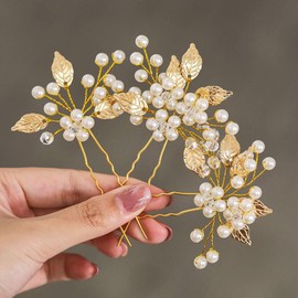 Heread - Horquillas para el pelo para novia, diseño de flores y hojas doradas, accesorio para el pelo para mujeres y niñas (3 unidades)