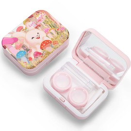Vifirstew Contact Lens Case, Contact Lens Travel Kit Cute Contact Case Box With Applicator Removal Tool Mirror Screw Top Leak-Proof Contact Lens Soak Storage Kit for Travel & Home (Rabbit)