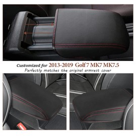 Centre Armrest Cover for Golf 7 MK7 2013-2019 Car Armrest Centre Console Protection Box Lid Box Leather Protective Case (Red Line)