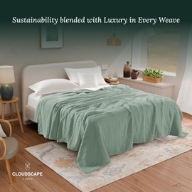 CLOUDSCAPE LINEN Soft 8 Layer Muslin Cotton Blanket King Size, Lightweight and Breathable Blanket for All Season, Best Gift for Women, 92x108, Olive Green