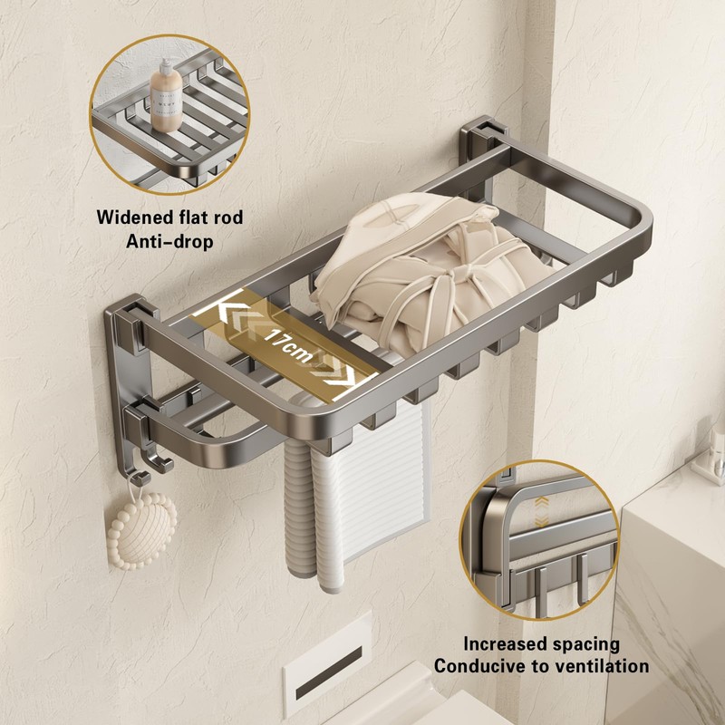 VOLPONE Bathroom Towel Rack with Double Towel Bar Foldable Towel