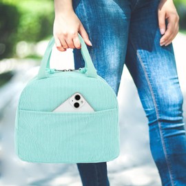 Xunteny - Lonchera de pana para mujeres y niñas, bolsa de almuerzo aislada, reutilizable, para trabajo, picnic, escuela, viajes (verde)