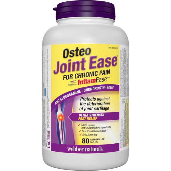 Webber Naturals Osteo Joint Ease with InflamEase, Glucosamine, Chondroitin, and MSM, 80 Caplets, Helps Ease Joint Pain Associated with Osteoarthritis