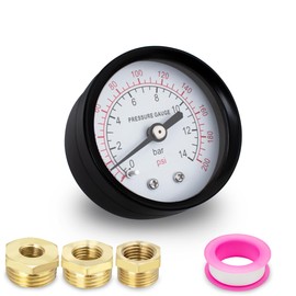Innfeeltech 1 Pcs 40mm Well Pump Pressure Gauge BSP 1/8" - 0-14 Bar, 0~200 Psi with 3 Bushing adj. & Teflon Tape