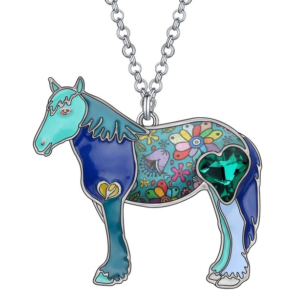 BONSNY Collares de caballo de poni de América del Norte esmaltados, colgantes divertidos y lindos azul