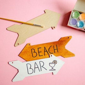 Creative Deco 5 x Wooden Hands Sign Arrow Pendant, 30 x 11 cm, Blank Wooden Sign for Hanging, Wooden Board Cutouts for Painting, Decorating, Gift & Decoupage, Wooden Door Sign Sign