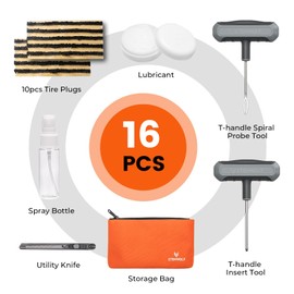 ETENWOLF Flat Tire Repair Kit with Plugs 16 Pcs, Heavy Duty Tire Plug Kit for Car, Motorcycle, ATV, Jeep, Truck, Tractor (Grey)