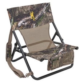 Browning Low-Profile Woodland Hunting Chair with Flat-Folding Design, Durable Steel Frame, Hanging Call Organizer Pocket, and Padded Shoulder Carry Strap, Mossy Oak Country DNA