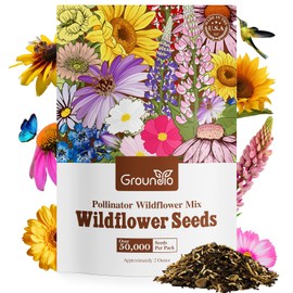 Groundio Groundio Wildflower Seeds Mix, 2 Oz, 50,000+ Seeds, 28 Varieties, Attracts Bees, Butterflies & Birds